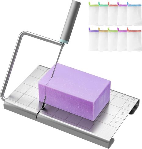 Soap Cutter Kit for Soap Making - Equipped with 10PCS Mesh Soap Bags Set,Stainless Steel Soap Slicer Machine with Scale | Soap Cutting Tool Professional for DIY Handmade Soap and Candle,Bar Soap Pouch in Saudi Arabia