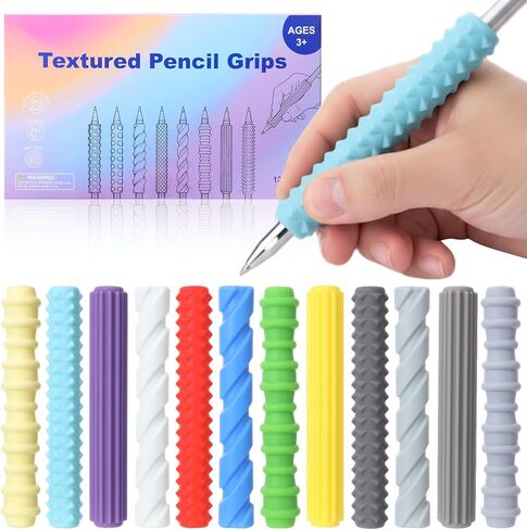 12 Pack Textured Silicone Pencil Grip for Adults Fidget Sensory Toys as ADHD Anxiety Focus Relief Tool Classroom Handwriting Pencil Sleeve Christmas Stocking Stuffers Gifts (Classic) in Saudi Arabia