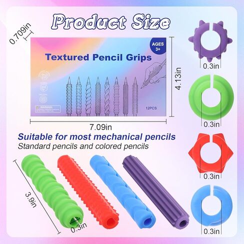12 Pack Textured Silicone Pencil Grip for Adults Fidget Sensory Toys as ADHD Anxiety Focus Relief Tool Classroom Handwriting Pencil Sleeve Christmas Stocking Stuffers Gifts (Classic) in Saudi Arabia