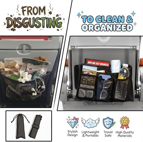 Airplane Seat Organizer to Clip onto Airplane Seat Pocket | Travel Essentials Accessory with Improved Universal Compatibility (15 x 9 Inches) in Saudi Arabia