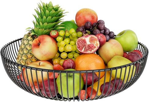 وعاء فواكه معدني من طبقتين من Simple Trending مع 3 خطافات موز، منظم مطبخ لسلة خضروات فواكه على سطح الطاولة مع صندوق تخزين لإنتاج الخضروات والوجبات الخفيفة، أسود in Kuwait