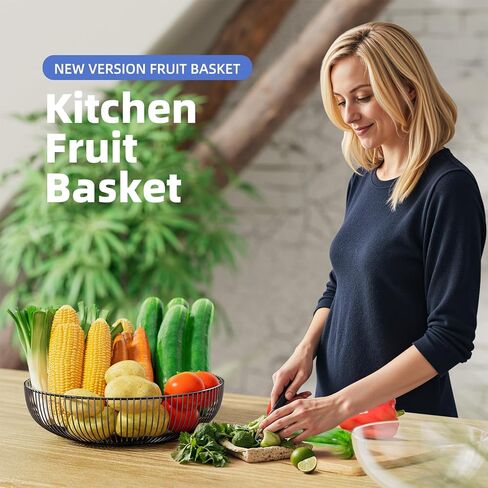 وعاء فواكه معدني من طبقتين من Simple Trending مع 3 خطافات موز، منظم مطبخ لسلة خضروات فواكه على سطح الطاولة مع صندوق تخزين لإنتاج الخضروات والوجبات الخفيفة، أسود in Kuwait
