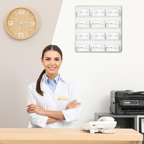 قطعتان من حامل بطاقات العمل الأكريليك على الحائط رف عرض ملصق شفاف متعدد منظم بطاقات الأكريليك الشفاف حامل عرض ملصق تخزين بطاقة الفهرس المثقوبة مسبقًا (16 جيبًا/ 23 × 8 بوصات) in Saudi Arabia