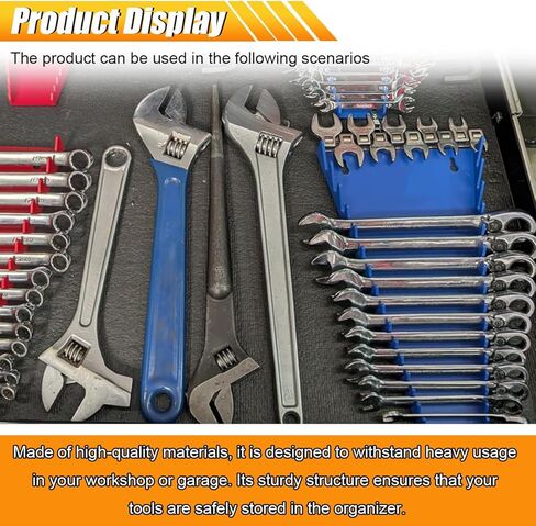 2PCS Wrench Organizer Tray, 16-Slot Each Wrench Rack Tray, Fits SAE (1/4" to 1-1/16") and Metric (6mm to 24mm) Wrenches, Heavy Duty Tool Holder for Toolbox or Drawer Storage (Black&Green) in Saudi Arabia