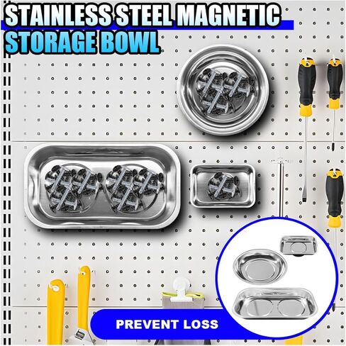 3PCS Magnetic Tray Holder, Stainless Steel Extra Strong Magnetic Bowl Parts Tray Set for Screws, Nuts, Bolts, Sockets, Pins – Mechanic Tool Metal Parts Organizer for Automotive Repair(Round&Rectangle) in Saudi Arabia