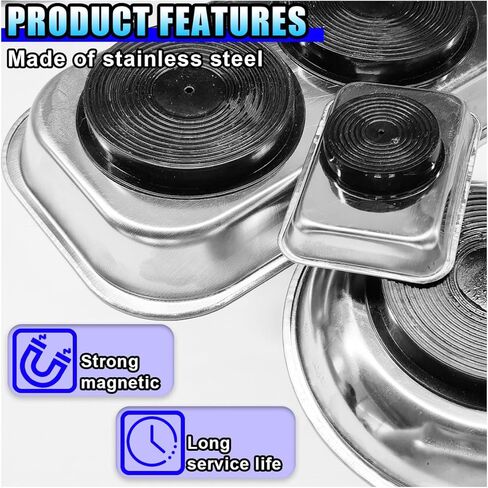 3PCS Magnetic Tray Holder, Stainless Steel Extra Strong Magnetic Bowl Parts Tray Set for Screws, Nuts, Bolts, Sockets, Pins – Mechanic Tool Metal Parts Organizer for Automotive Repair(Round&Rectangle) in Saudi Arabia