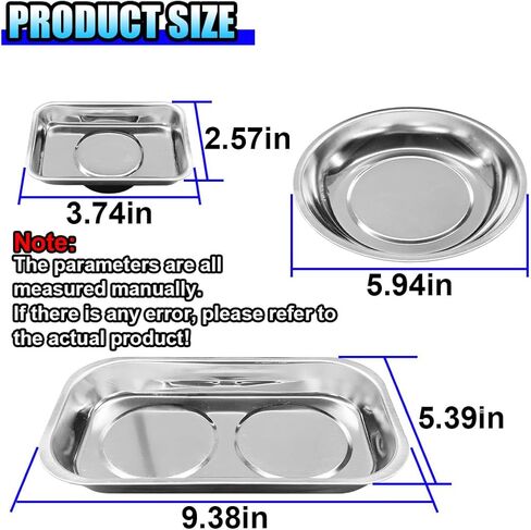 3PCS Magnetic Tray Holder, Stainless Steel Extra Strong Magnetic Bowl Parts Tray Set for Screws, Nuts, Bolts, Sockets, Pins – Mechanic Tool Metal Parts Organizer for Automotive Repair(Round&Rectangle) in Saudi Arabia