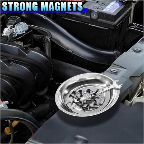 3PCS Magnetic Tray Holder, Stainless Steel Extra Strong Magnetic Bowl Parts Tray Set for Screws, Nuts, Bolts, Sockets, Pins – Mechanic Tool Metal Parts Organizer for Automotive Repair(Round&Rectangle) in Saudi Arabia