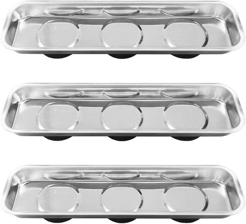 3PCS Magnetic Tray Holder, Stainless Steel Extra Strong Magnetic Bowl Parts Tray Set for Screws, Nuts, Bolts, Sockets, Pins – Mechanic Tool Metal Parts Organizer for Automotive Repair(Round&Rectangle) in Saudi Arabia
