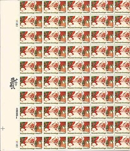 USPS 1983 Christmas Santa Claus Full Sheet of 50 x 20 Cent Stamps Scott 2064 in Saudi Arabia