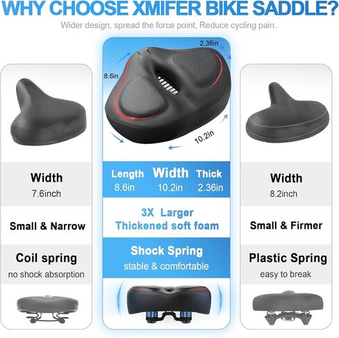 Xmifer Oversized Bike Seat - Comfortable Bicycle Saddle, Middle Groove Design, 2.95" Thick Memory Foam, Universal Fit Indoor Outdoor, Exercise or Road Bikes in Kuwait