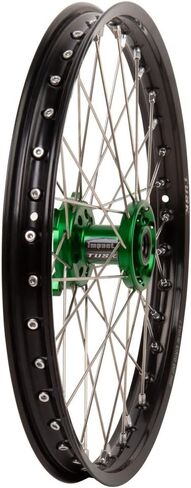 عجلة Tusk Impact كاملة - أمامية 21 × 1.60 حافة سوداء/قضبان فضية/محور أخضر لـ Kawasaki KX250F 2004-2018 in Saudi Arabia