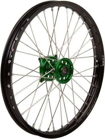 عجلة Tusk Impact كاملة - أمامية 21 × 1.60 حافة سوداء/قضبان فضية/محور أخضر لـ Kawasaki KX250F 2004-2018 in Saudi Arabia