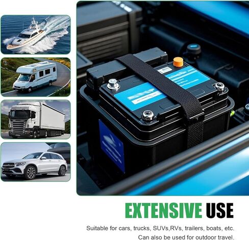 حزام ربط بطارية السيارة، 99 بوصة قابل للتعديل، مشبك تثبيت سريع للبطارية، أشرطة منسوجة من النايلون مع حلقة تسلق بلاستيكية، عالمية للسيارات وسيارات الدفع الرباعي والقوارب والأمتعة والرياضات الخارجية in Kuwait