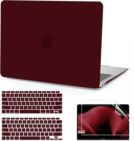 حافظة Anban متوافقة مع جهاز MacBook Air 13 بوصة M1 2021 2020 2019 2018 A2337 A2179 A1932 Touch ID، هيكل صلب من البلاستيك غير اللامع + 2 غطاء لوحة مفاتيح + واقي شاشة لجهاز MacBook Air 13.3 بوصة، أحمر مارسالا in Saudi Arabia
