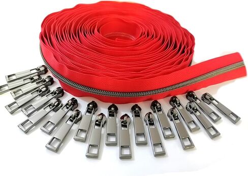 #5 Black Nickel Metallic Nylon Coil Zippers by The Yard Bulk Black Tape 10 Yards with 20pcs Sliders for DIY Sewing Tailor Craft Bag (Red) in Saudi Arabia
