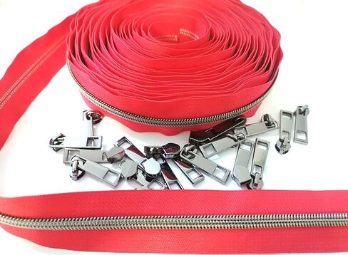#5 Black Nickel Metallic Nylon Coil Zippers by The Yard Bulk Black Tape 10 Yards with 20pcs Sliders for DIY Sewing Tailor Craft Bag (Red) in Saudi Arabia