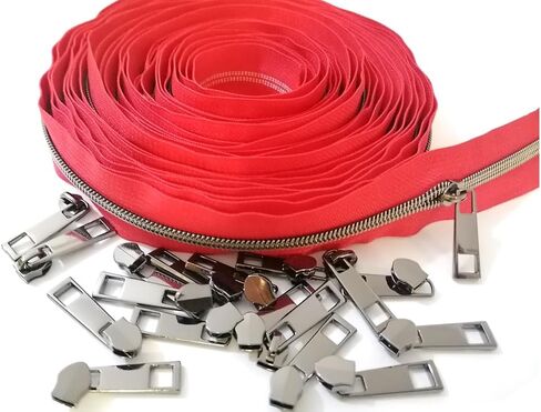 #5 Black Nickel Metallic Nylon Coil Zippers by The Yard Bulk Black Tape 10 Yards with 20pcs Sliders for DIY Sewing Tailor Craft Bag (Red) in Saudi Arabia
