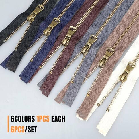 سحابات معدنية شديدة التحمل من VASTFLY #5 سحابات فصل على شكل حرف Y من النحاس العتيق - 6 قطع للسترات والمعاطف والسترات والخياطة اليدوية، 6 ألوان (60 سم/24 بوصة) in Kuwait