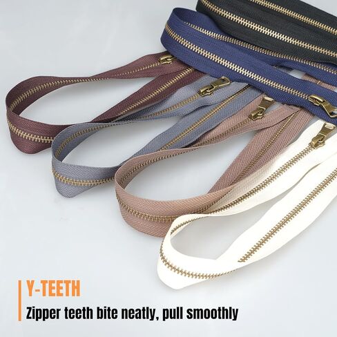 سحابات معدنية شديدة التحمل من VASTFLY #5 سحابات فصل على شكل حرف Y من النحاس العتيق - 6 قطع للسترات والمعاطف والسترات والخياطة اليدوية، 6 ألوان (60 سم/24 بوصة) in Kuwait