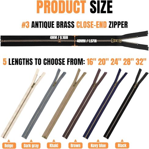 سحابات معدنية شديدة التحمل من VASTFLY #5 سحابات فصل على شكل حرف Y من النحاس العتيق - 6 قطع للسترات والمعاطف والسترات والخياطة اليدوية، 6 ألوان (60 سم/24 بوصة) in Kuwait