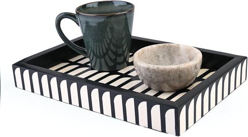 Perilla Home Designer Wooden Serving Tray Hexagon Patterned Server for Breakfast, Snacks, Platter, Coffee Decorative Tray for Home, Office, Kitchen, Bathroom Ottoman Tray Rectangular Hexagon Decor in Kuwait