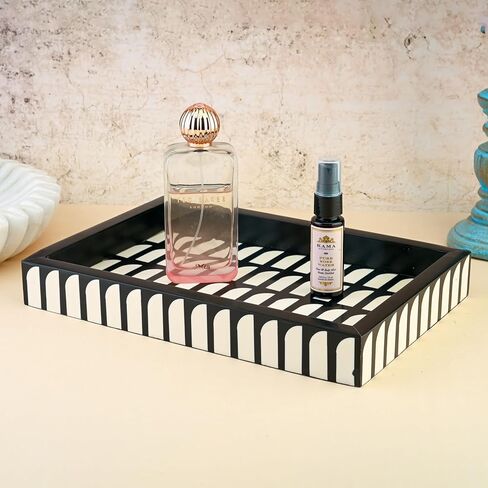 Perilla Home Designer Wooden Serving Tray Hexagon Patterned Server for Breakfast, Snacks, Platter, Coffee Decorative Tray for Home, Office, Kitchen, Bathroom Ottoman Tray Rectangular Hexagon Decor in Kuwait
