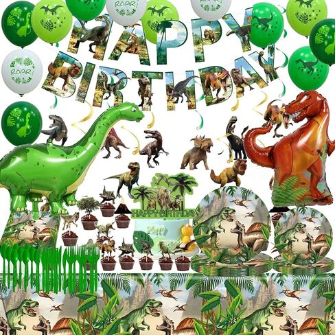 Dinosaur birthday party supplies decoraciones de estilo dinosaurio incluyen incluye platos de dinosaurio, , servilletas, pancartas, cubiertos, in Saudi Arabia