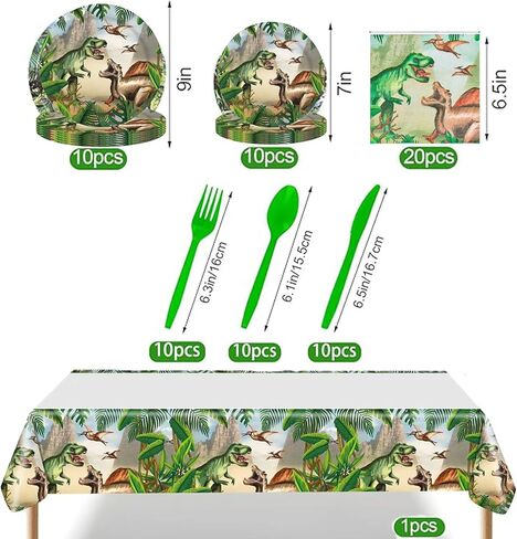 Dinosaur birthday party supplies decoraciones de estilo dinosaurio incluyen incluye platos de dinosaurio, , servilletas, pancartas, cubiertos, in Saudi Arabia
