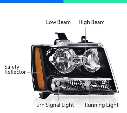 G-PLUS Headlights, Compatible with 2007-2014 Chevy Suburban Tahoe/2007-2013 Avalanche Headlamp, Passenger Side, Clear lens Black Housing Amber Reflector in Saudi Arabia