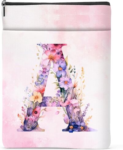 Initial Book Sleeve Book Cover Personalized Floral Books Protector with Zipper Bachelorette Party Friendship Graduation Birthday Monogrammed Gifts for Women Sister Coworker Girls Books Lovers Gifts A in Saudi Arabia