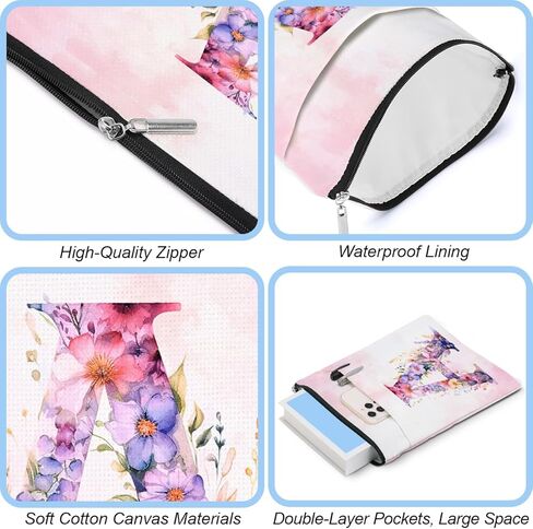 Initial Book Sleeve Book Cover Personalized Floral Books Protector with Zipper Bachelorette Party Friendship Graduation Birthday Monogrammed Gifts for Women Sister Coworker Girls Books Lovers Gifts A in Saudi Arabia