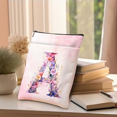Initial Book Sleeve Book Cover Personalized Floral Books Protector with Zipper Bachelorette Party Friendship Graduation Birthday Monogrammed Gifts for Women Sister Coworker Girls Books Lovers Gifts A in Saudi Arabia