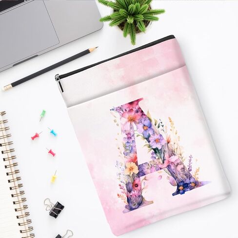 Initial Book Sleeve Book Cover Personalized Floral Books Protector with Zipper Bachelorette Party Friendship Graduation Birthday Monogrammed Gifts for Women Sister Coworker Girls Books Lovers Gifts A in Saudi Arabia