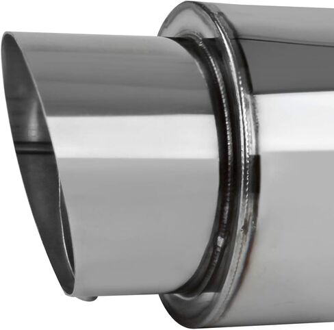 Carpartsinnovate Fits 4" Slant Round Tip 2.5" Inlet JDM N1 Exhaust Muffler+ Silencer in Kuwait
