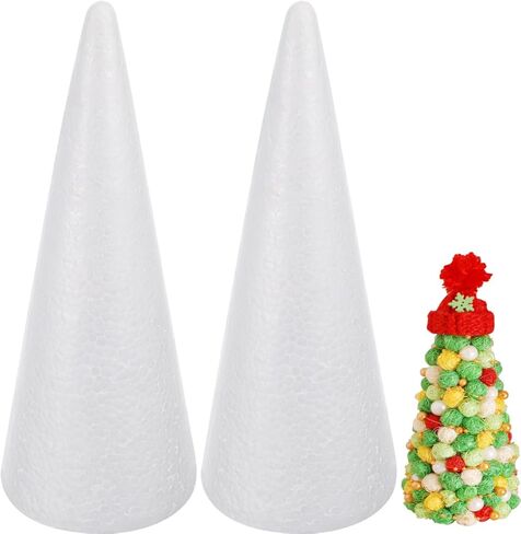 Tofficu 2 Pack White Foam Cones 13.4 Inch Solid Craft Foam Cones for Kids Crafts DIY Christmas Trees Floral Centerpieces and Holiday Decorations in Saudi Arabia
