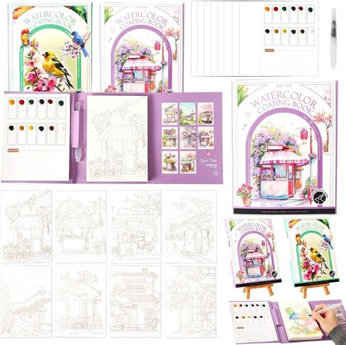 Breathly Watercolor Kit,Breathly Creative Stress Relief Kit Watercolor Painting Book,DIY 3-Fold Watercolors Pad,Relax and Adjust Your Mood for Beginners and Enthusiasts (A) in Saudi Arabia