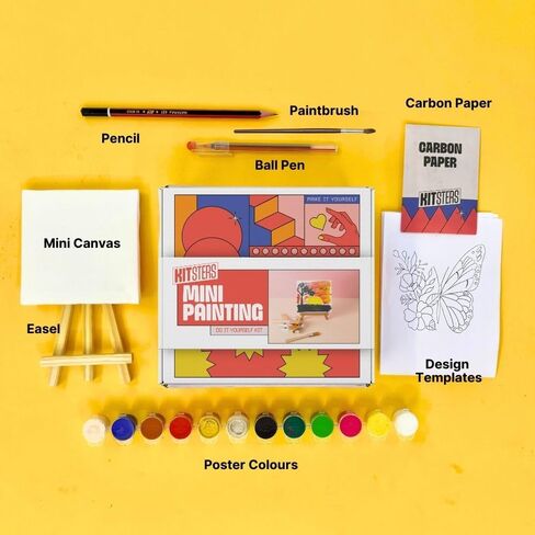 مجموعة طلاء صغيرة DIY من KITSTERS، حامل حامل خشبي، لوحة قماشية مطبوعة، دهانات وفرش، ديكور الغرفة، الفن والحرف اليدوية، نشاط ممتع للأطفال، تتضمن ورشة عمل فيديو مفصلة in Kuwait