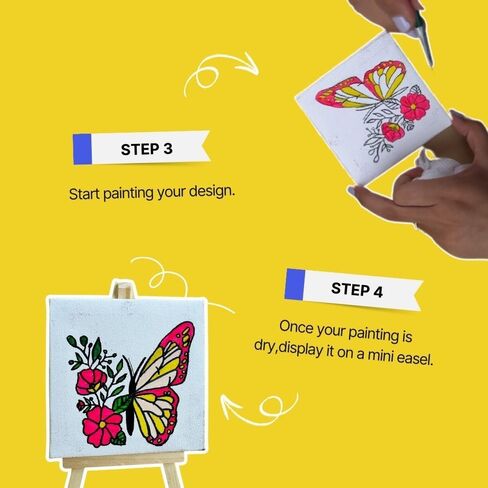 مجموعة طلاء صغيرة DIY من KITSTERS، حامل حامل خشبي، لوحة قماشية مطبوعة، دهانات وفرش، ديكور الغرفة، الفن والحرف اليدوية، نشاط ممتع للأطفال، تتضمن ورشة عمل فيديو مفصلة in Kuwait