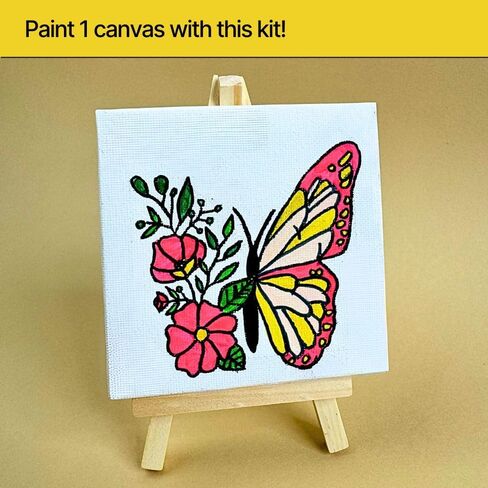 مجموعة طلاء صغيرة DIY من KITSTERS، حامل حامل خشبي، لوحة قماشية مطبوعة، دهانات وفرش، ديكور الغرفة، الفن والحرف اليدوية، نشاط ممتع للأطفال، تتضمن ورشة عمل فيديو مفصلة in Kuwait