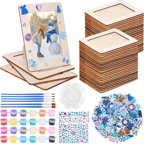 Fovths 36 Packs Christmas Picture Frame Painting Craft Kit Wooden DIY Photo Frame with 250 Foam Stickers Brushes Set Holiday Art Party Favor DIY Paint and Decorate in Saudi Arabia