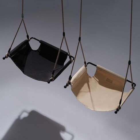 كرسي أرجوحة ذو طراز بسيط مع حبل عالي التحمل، أرجوحة المدخل للأطفال والكبار في الأماكن المغلقة والخارجية من أجل الأطفال الصغار في الملعب والفناء الخلفي للمنزل (أسود) in Kuwait