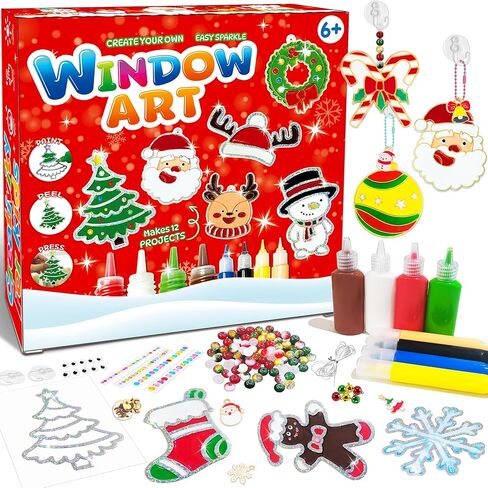 208pcs Christmas Suncatchers Window Art Kits, Create Your Own Xmas Santa Claus Snowman DIY Suncatchers Crafts, Creativity for Christmas Party Easy Sparkle Window Art Craft Kit in Saudi Arabia