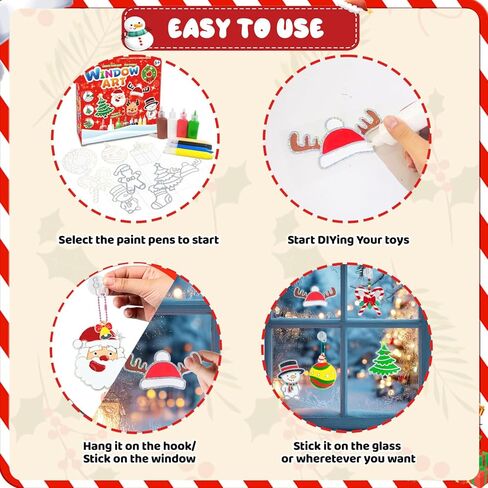 208pcs Christmas Suncatchers Window Art Kits, Create Your Own Xmas Santa Claus Snowman DIY Suncatchers Crafts, Creativity for Christmas Party Easy Sparkle Window Art Craft Kit in Saudi Arabia