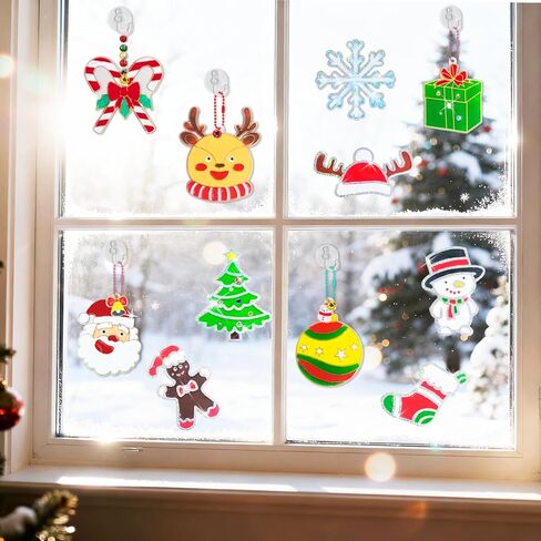 208pcs Christmas Suncatchers Window Art Kits, Create Your Own Xmas Santa Claus Snowman DIY Suncatchers Crafts, Creativity for Christmas Party Easy Sparkle Window Art Craft Kit in Saudi Arabia