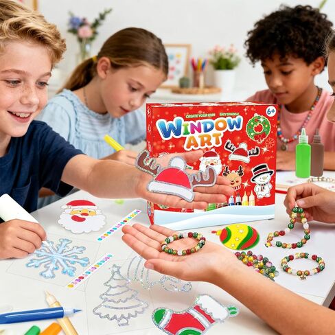 208pcs Christmas Suncatchers Window Art Kits, Create Your Own Xmas Santa Claus Snowman DIY Suncatchers Crafts, Creativity for Christmas Party Easy Sparkle Window Art Craft Kit in Saudi Arabia