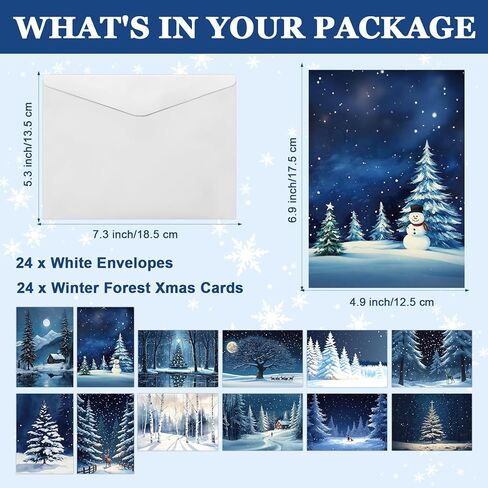 24 Pack Winter Forest Xmas Cards with Envelopes Christmas Tree Winter Forest Holiday Cards Xmas Moonlight Greeting Card Silent Night Blank Card for Adults Friends Family Birthday Christmas Gift in Saudi Arabia
