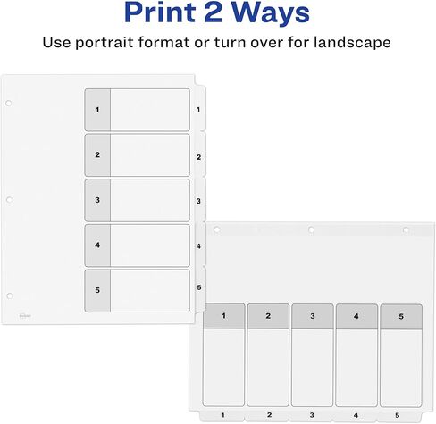 Avery 5 Tab Dividers for 3 Ring Binders, Customizable Table of Contents, Classic White Tabs, 1 Set (11130) in Kuwait