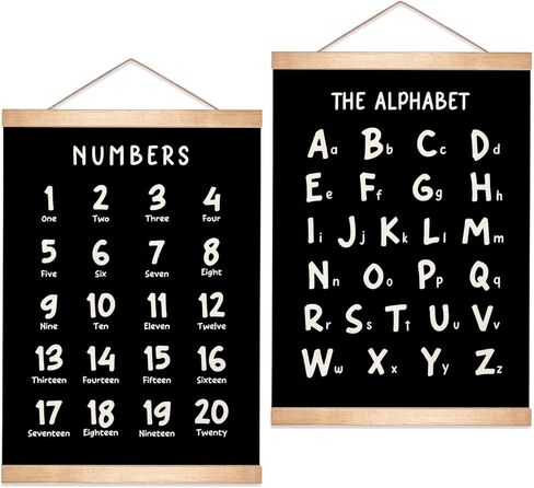 Alphabet and Numbers Educational Chart Set of 2 for Classroom Decor,Colorful Educational Poster for Toddlers 1-3,Toddler Learning Poster for Ages 3-5 for Nursery Playroom,Classroom Must Haves (Black) in Kuwait