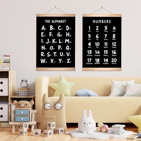 Alphabet and Numbers Educational Chart Set of 2 for Classroom Decor,Colorful Educational Poster for Toddlers 1-3,Toddler Learning Poster for Ages 3-5 for Nursery Playroom,Classroom Must Haves (Black) in Kuwait